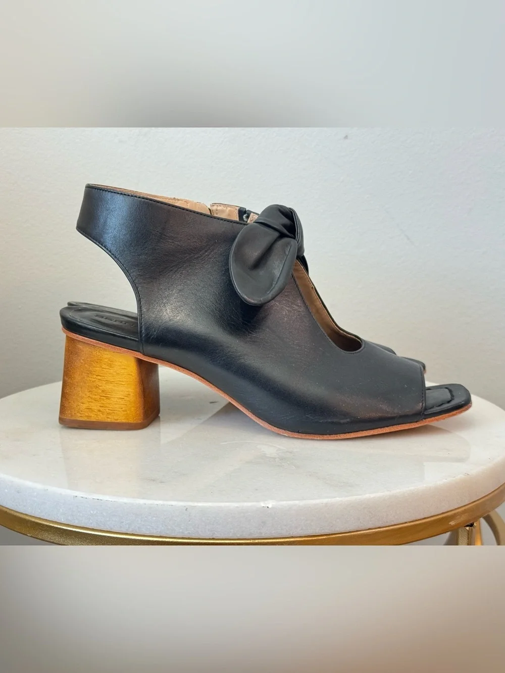Bernardo Black Leather Open-Toe Knot Block Heel Sandals